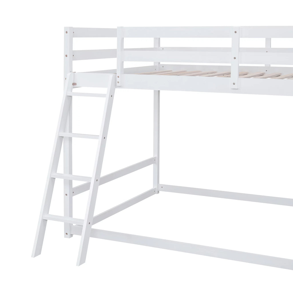 Full Over Full Solid Wood Bunk Bed with Slide and Bookshelves Y17946