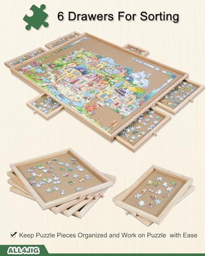 2000 Pieces Rotating Wooden Puzzle Board with 6 Drawers and Cover H8073