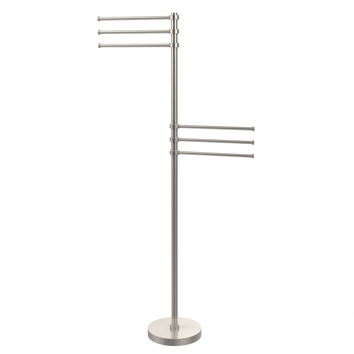 Satin Nickel Towel Stand with 6 Pivoting 12-in Arms R6393