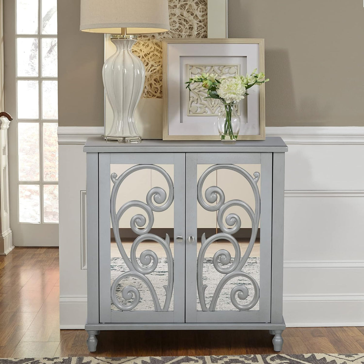 White Accent Cabinet with 2 Doors Storage Sideboard Buffet Cabinet Q8456