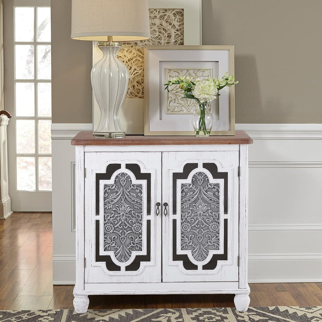 White Accent Cabinet with 2 Doors Storage Sideboard Buffet Cabinet Q8456