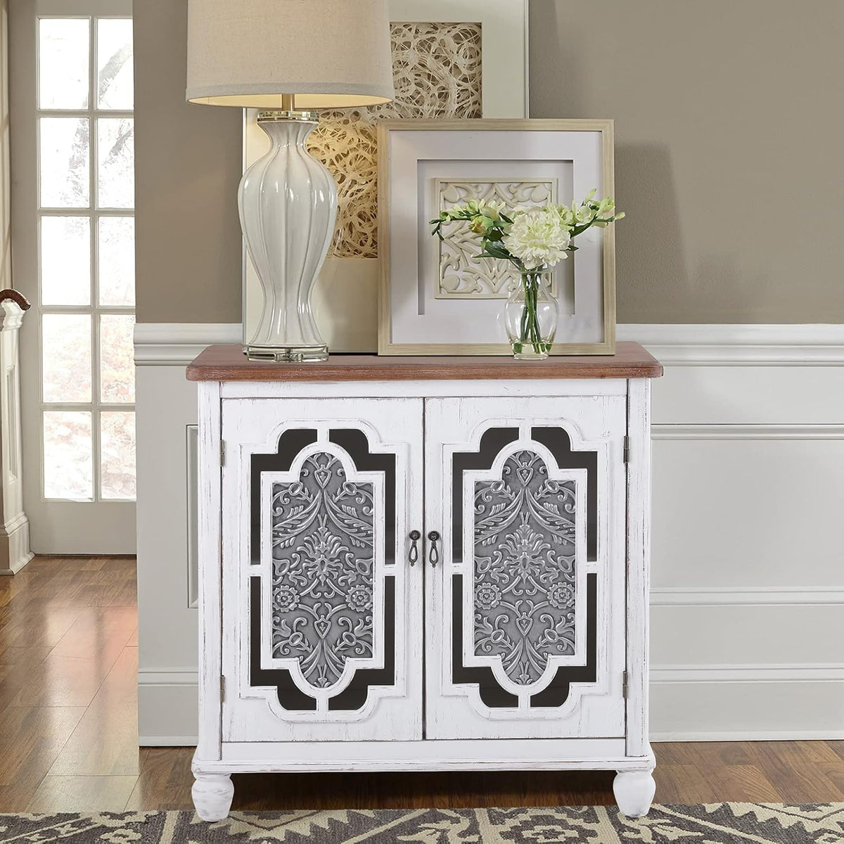 White Accent Cabinet with 2 Doors Storage Sideboard Buffet Cabinet Q8456