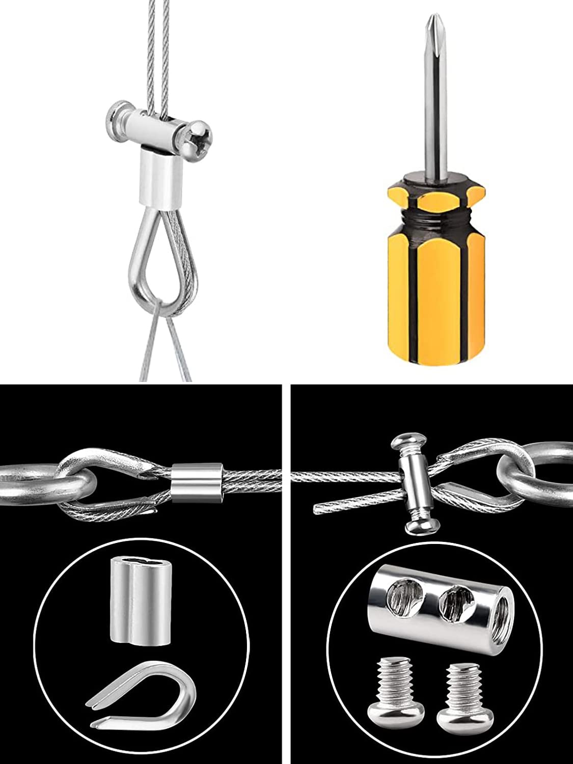 5/64 Coated Stainless Steel Wire Rope 328ft with Thimbles, Crimping Sleeves, Wire Rope Clips X604