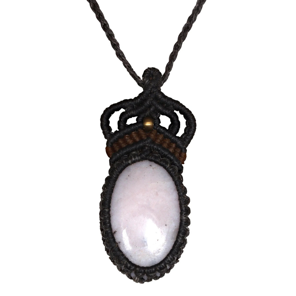 Macrame Pink Opal Gemstone Handmade Necklace K385372