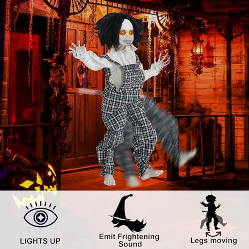 Hanging Witch Halloween Decorations with Color-Changing LED Eyes & Scary Sounds F465820