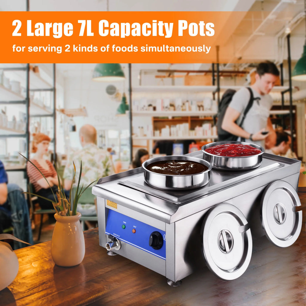 1200W Dual Pots Countertop Food Warmer Stainless Steel Commercial Bain Marie Z8360