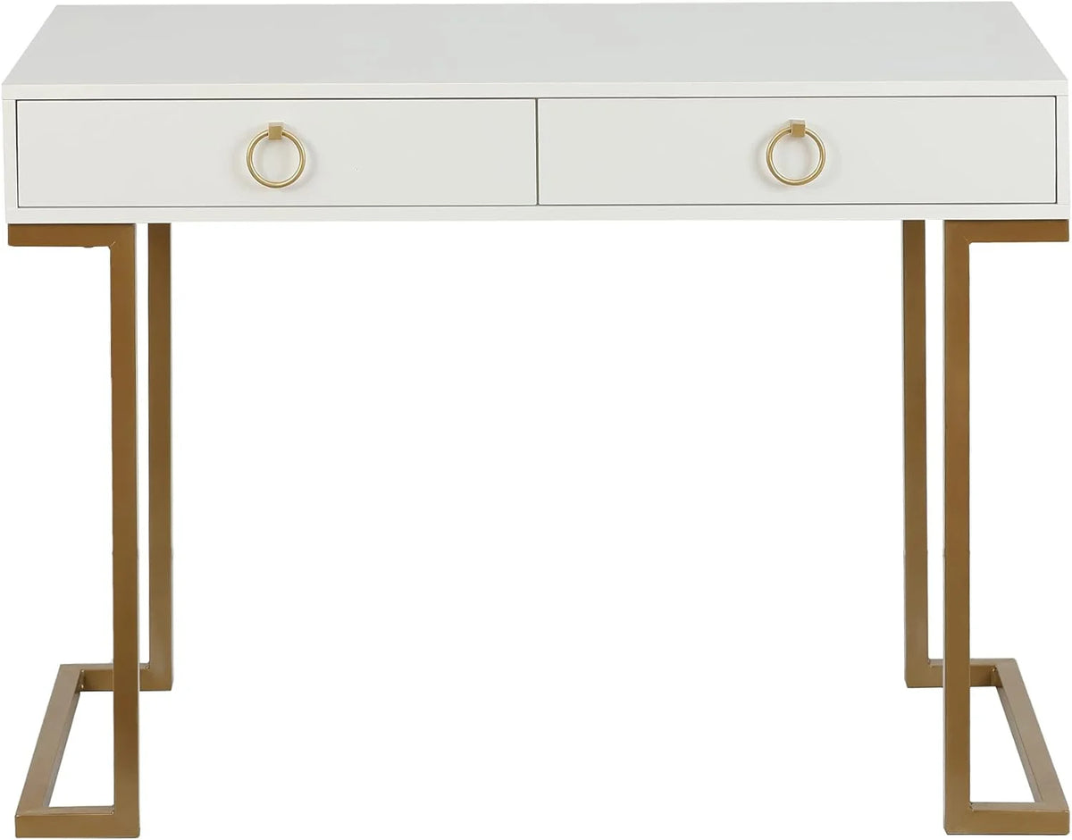 White Gold 2 Drawer Wood Metal Desk I135436