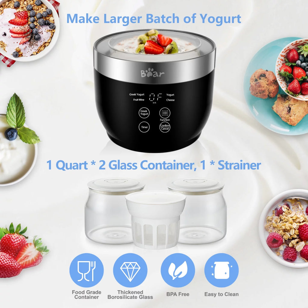 Greek Stainless Steel Yogurt Maker 2 Glass Jars W858286