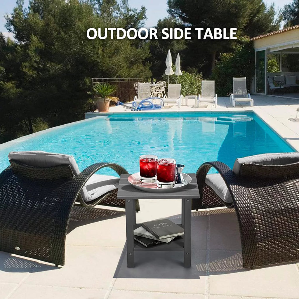 2-Tier HDPE Weather Resistant Round Outdoor Side Table Q256697
