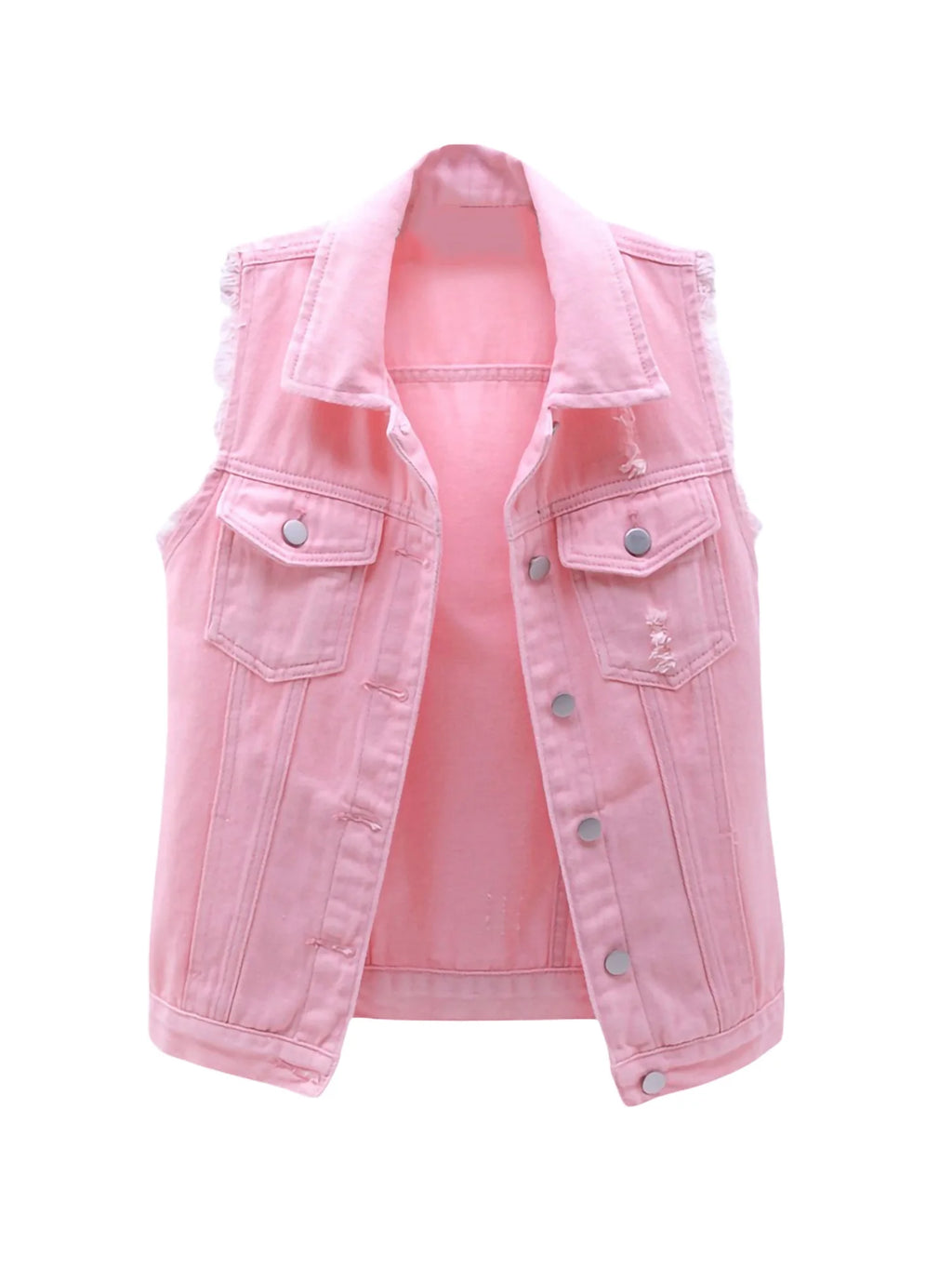 Plus Size Crop Distressed Jean Vest Jackets With Pockets R777425