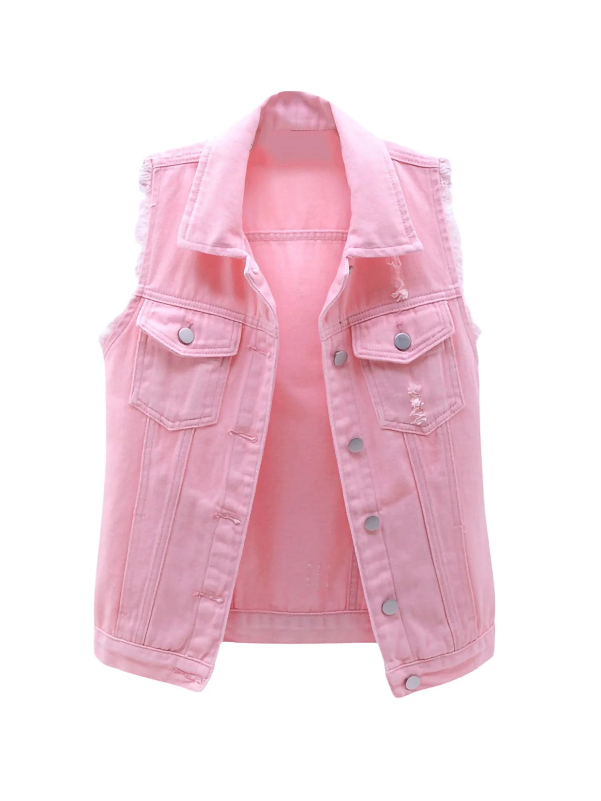 Plus Size Crop Distressed Jean Vest Jackets With Pockets R777425