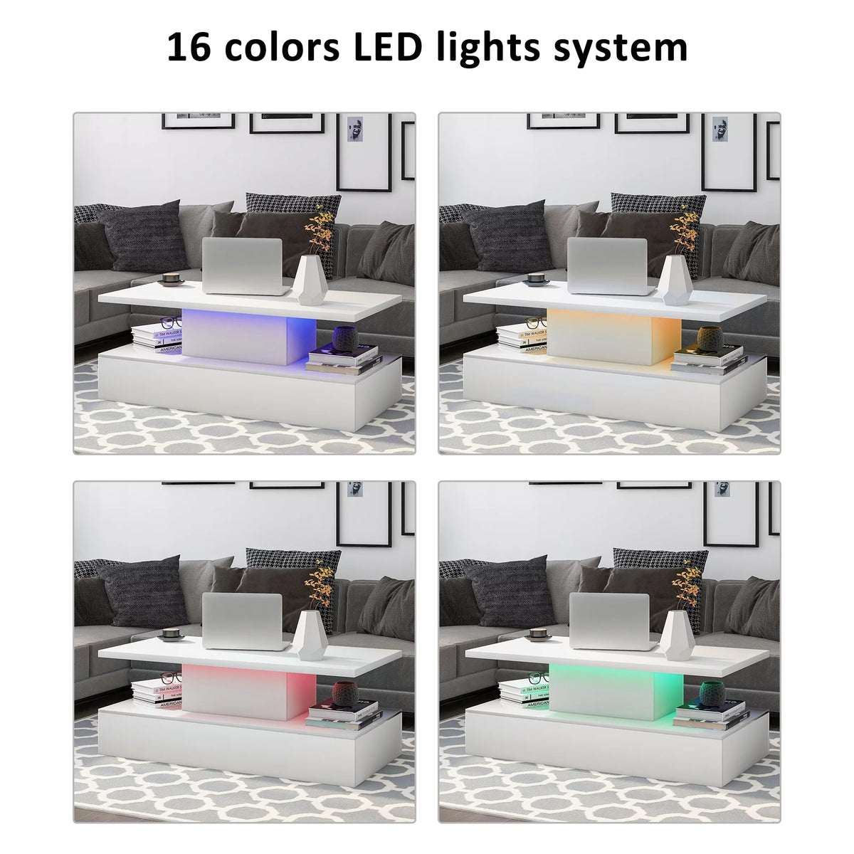 White Coffee Table with LED Lighting and Remote Control F2823