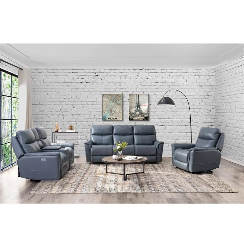 Blue Grey Leather Power Motion Sofa H46107