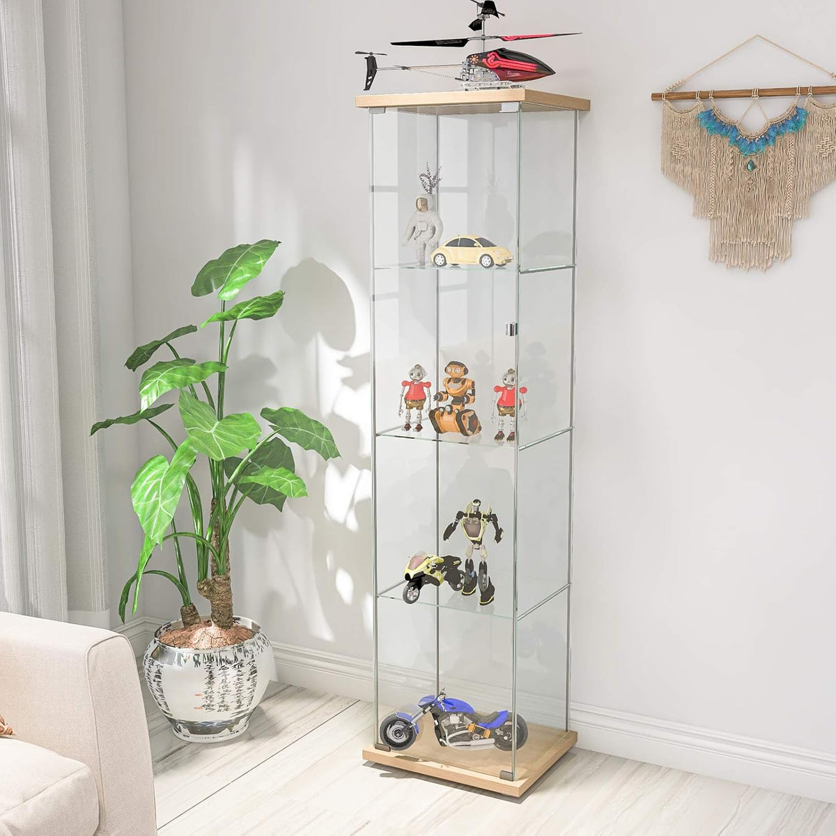 Glass Display Cabinet 4 Shelves with Door White X114
