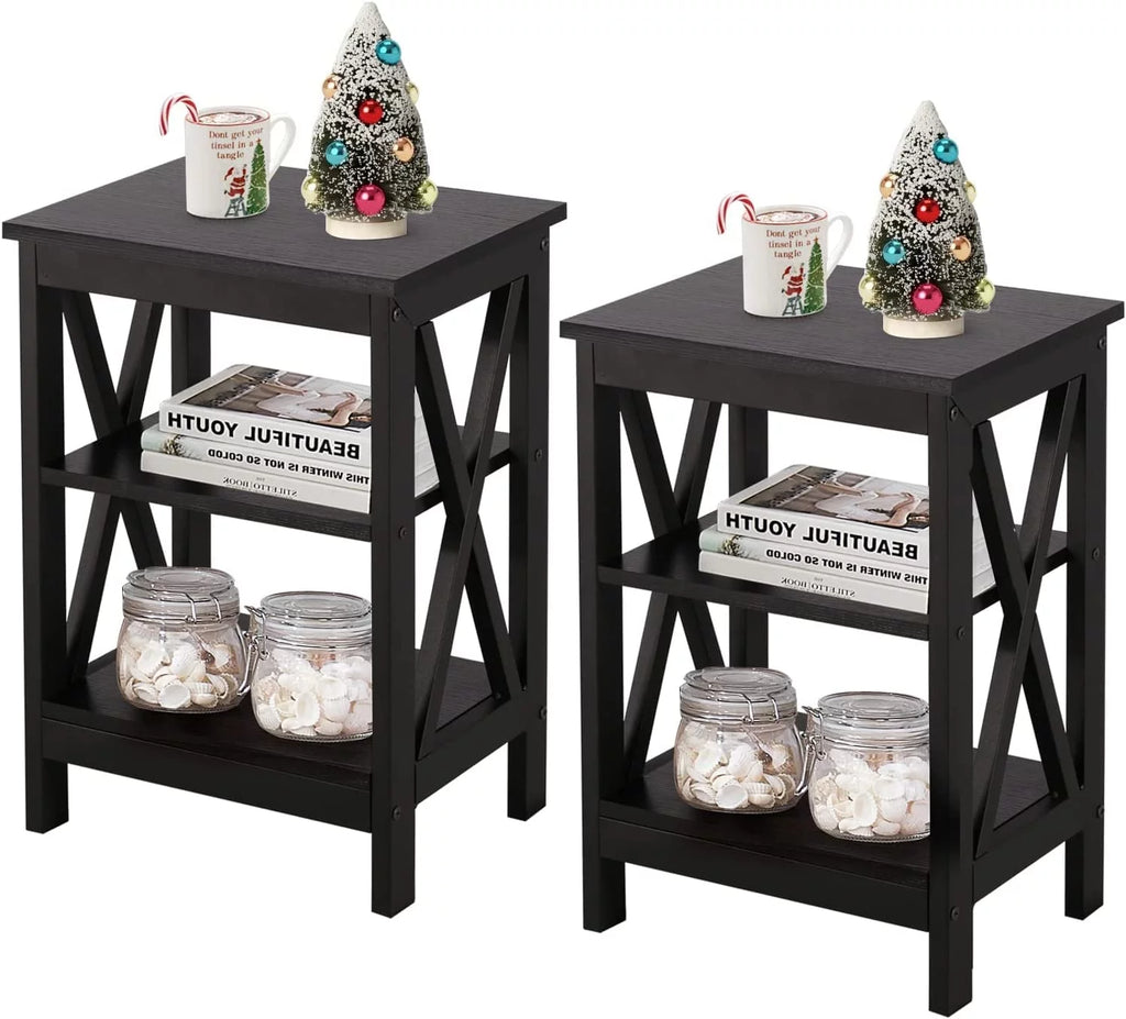 Black 2 Pack Side Table with Storage Shelf I799