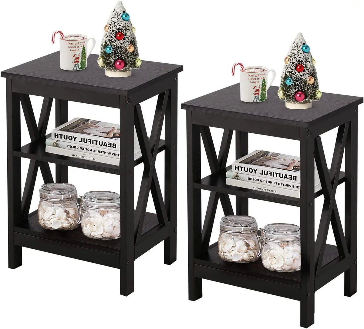Black 2 Pack Side Table with Storage Shelf I799