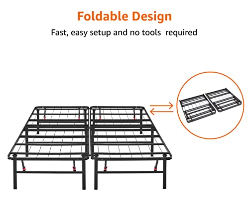 Black Twin Size Foldable Metal Platform Bed Frame with Storage Y2572