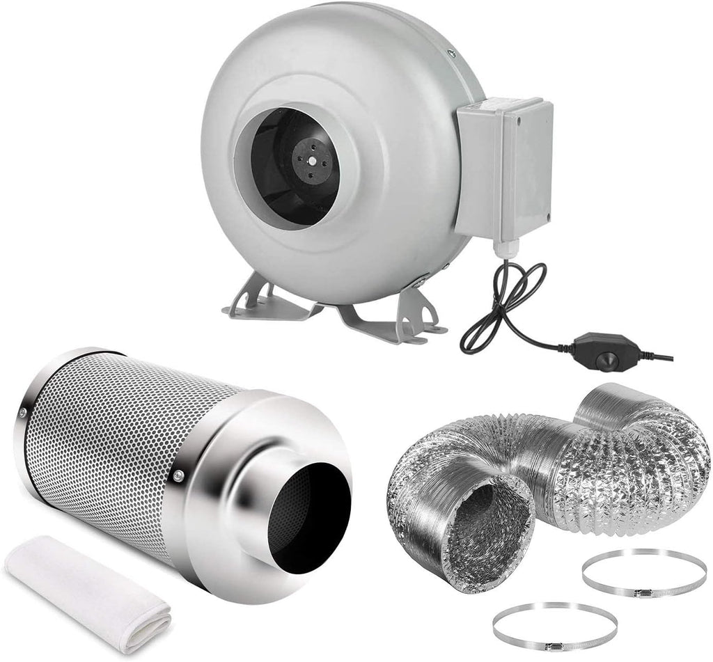 4 Inch 154 CFM Inline Ventilation Fan with Variable Speed Controller and 4” Air Carbon Filter 8 Feet Ducting Combo Set W320399