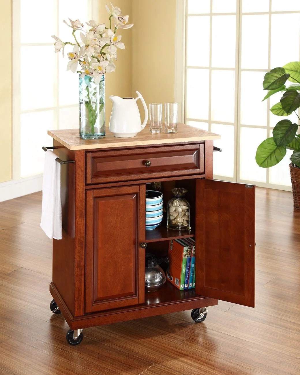 Compact Kitchen Island with Natural Wood Top A773118