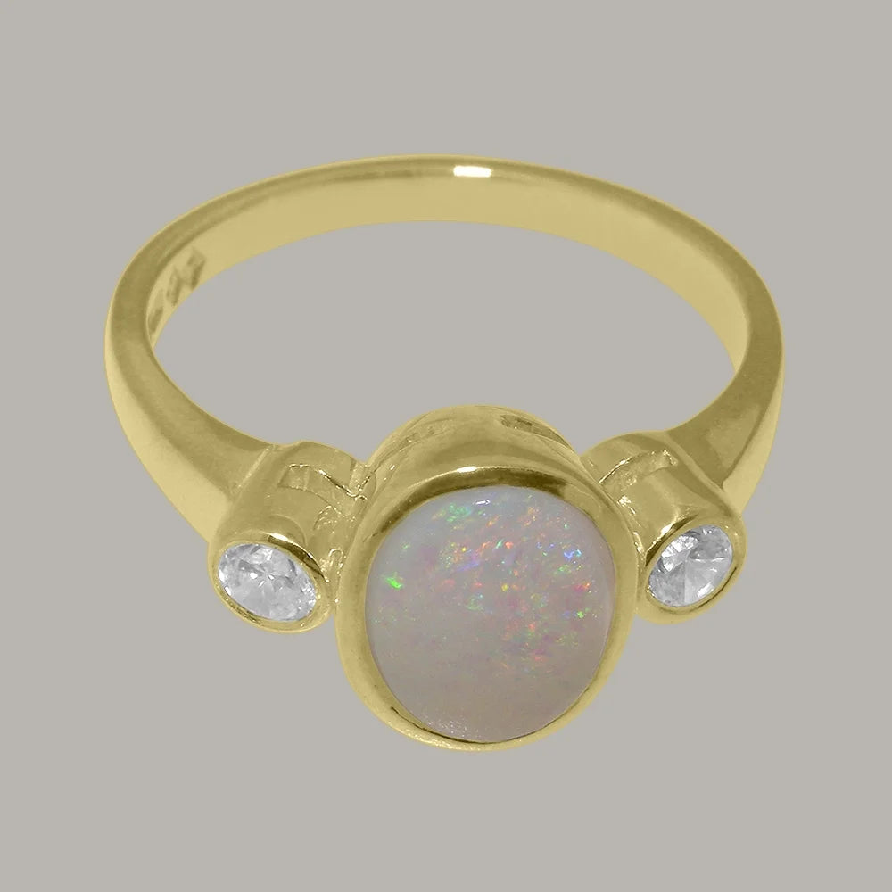 9k Yellow Gold Opal Diamond Engagement Ring R13565