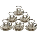 6 x Turkish Tea Glasses Set with Saucers Holders & Spoons (Silver) M696513