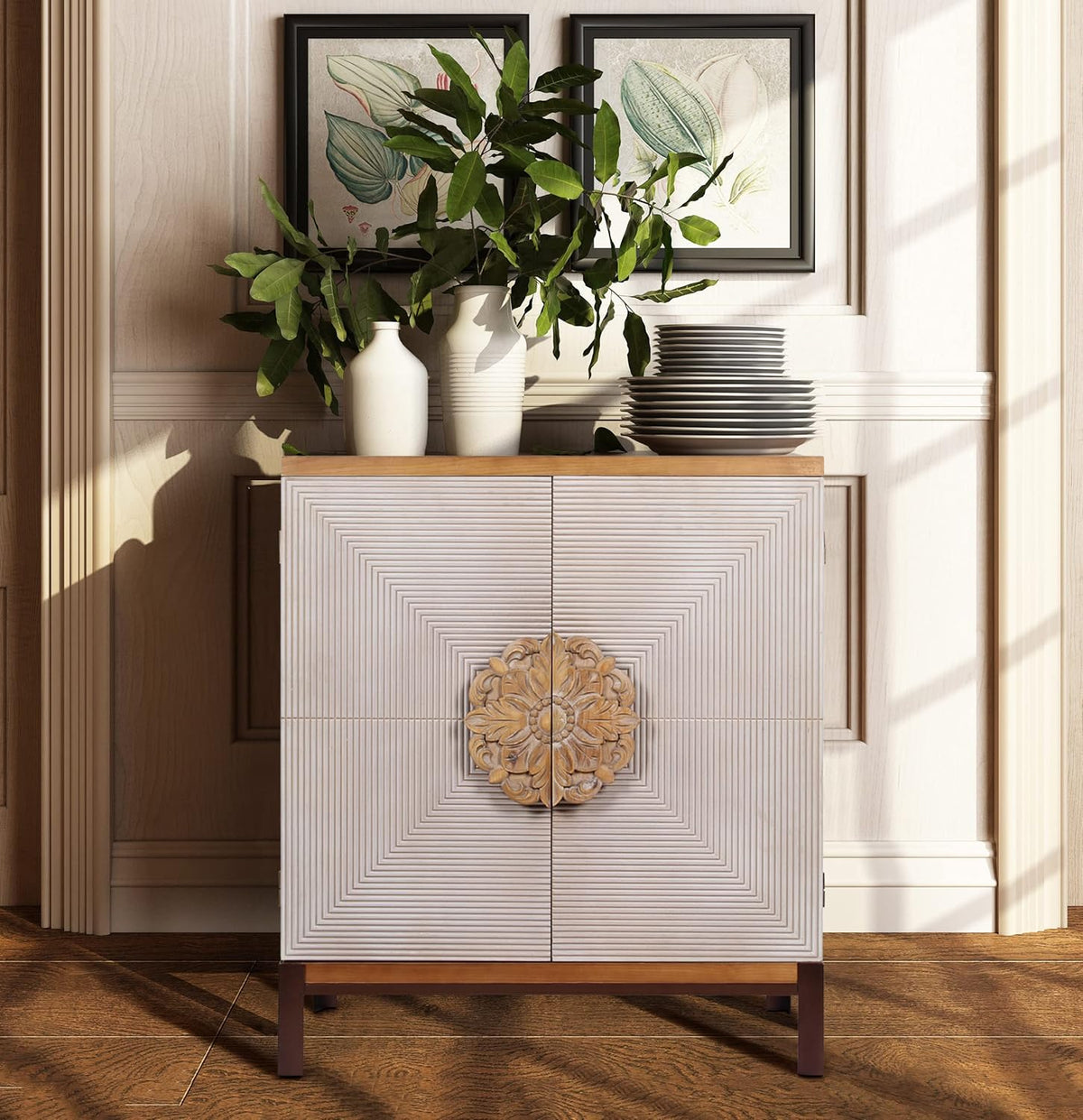 White Accent Cabinet with 2 Doors Storage Sideboard Buffet Cabinet Q8456