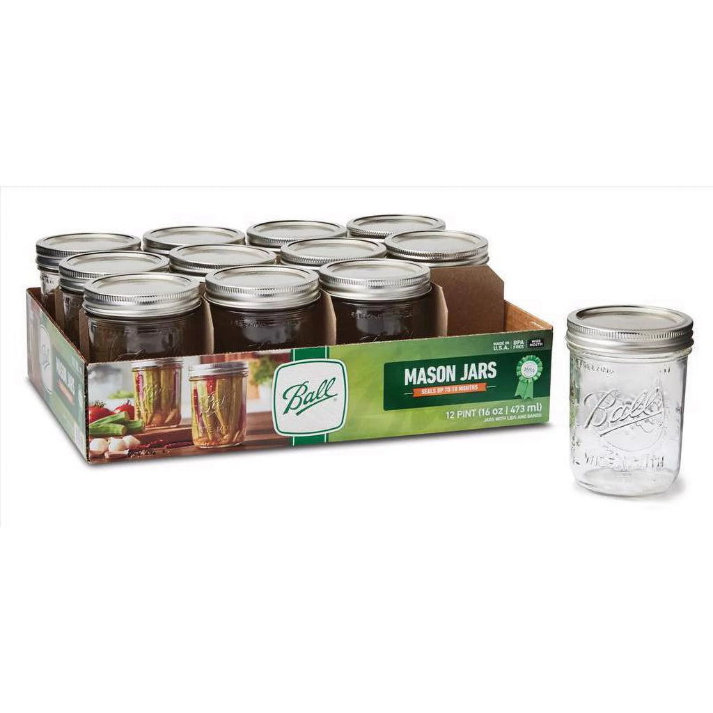Glass Mason Jars with Lids & Bands, Wide Mouth, Clear, 16 oz, 12 Count P63749