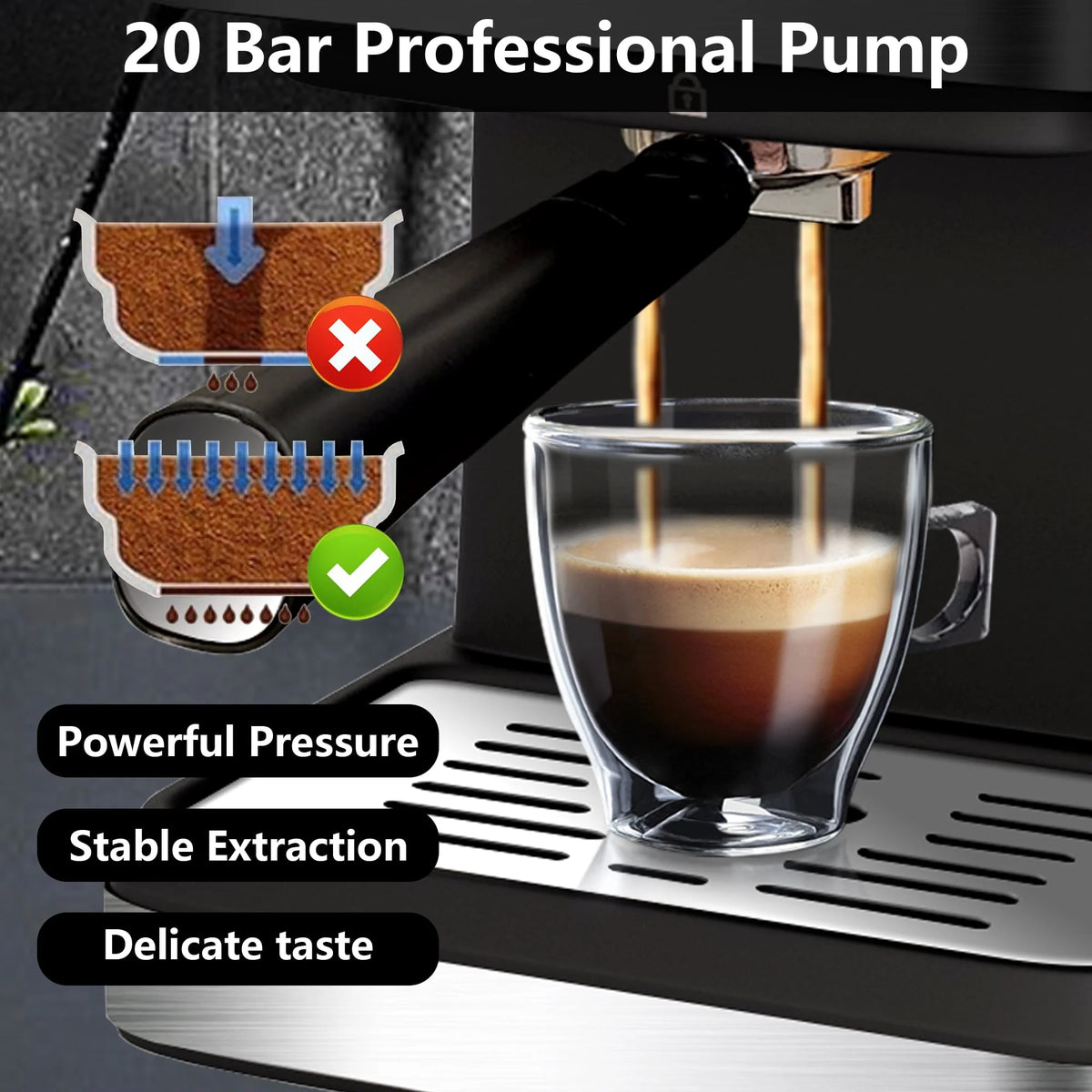 20 Bar Stainless Steel Espresso Machine with Milk Frother E16095