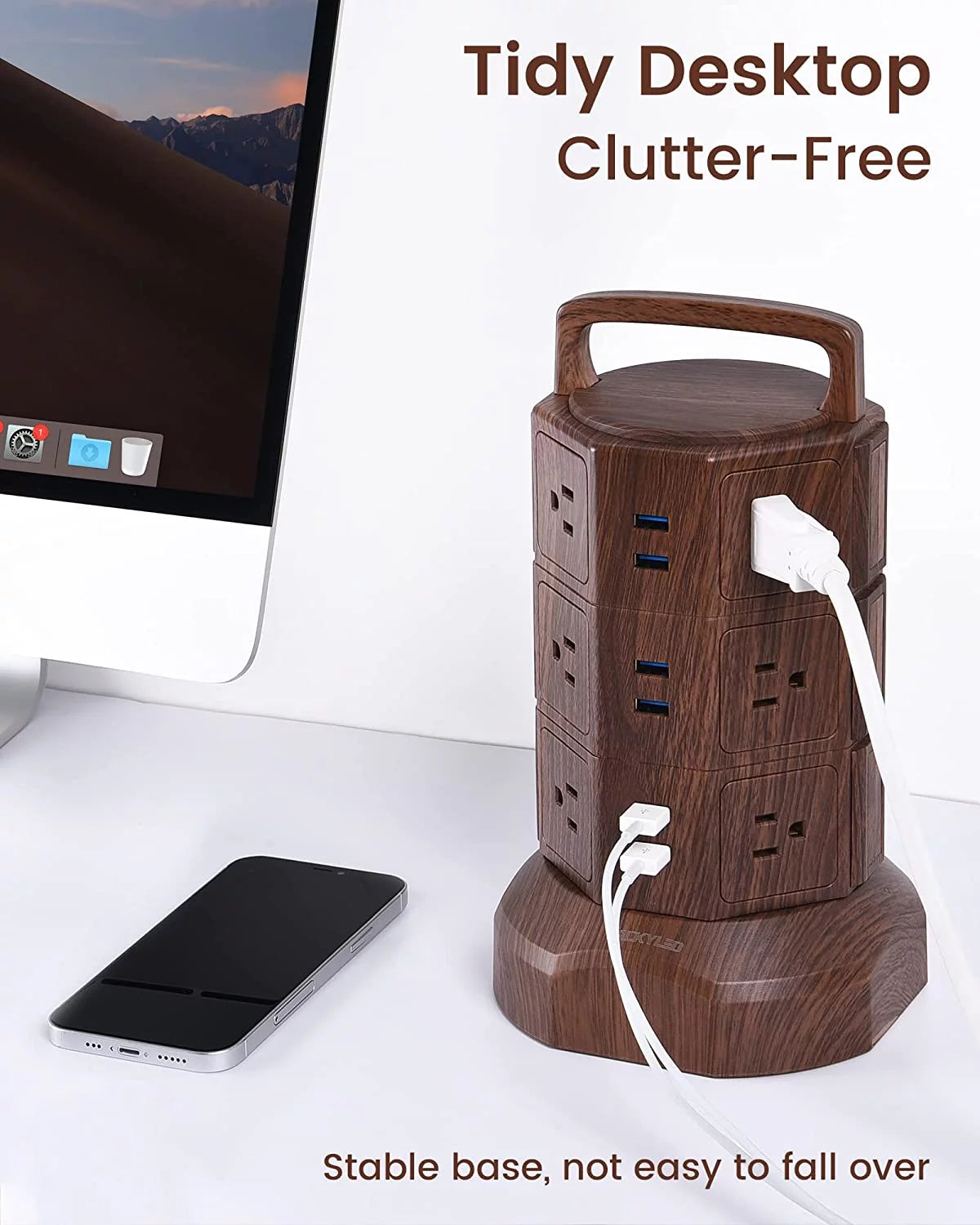 6 USB Ports 12 AC Outlets Power Strip Tower J6931
