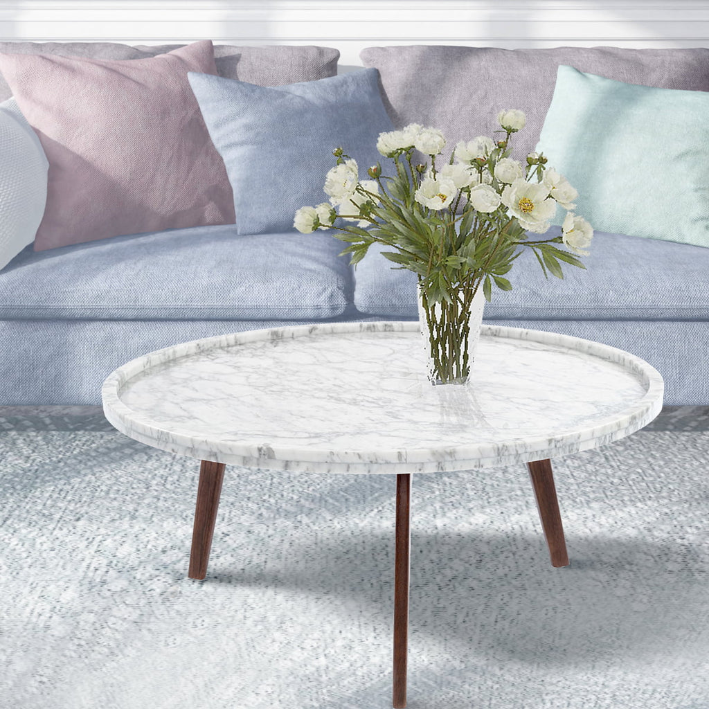 White and Brown Round Marble Coffee Table D48599
