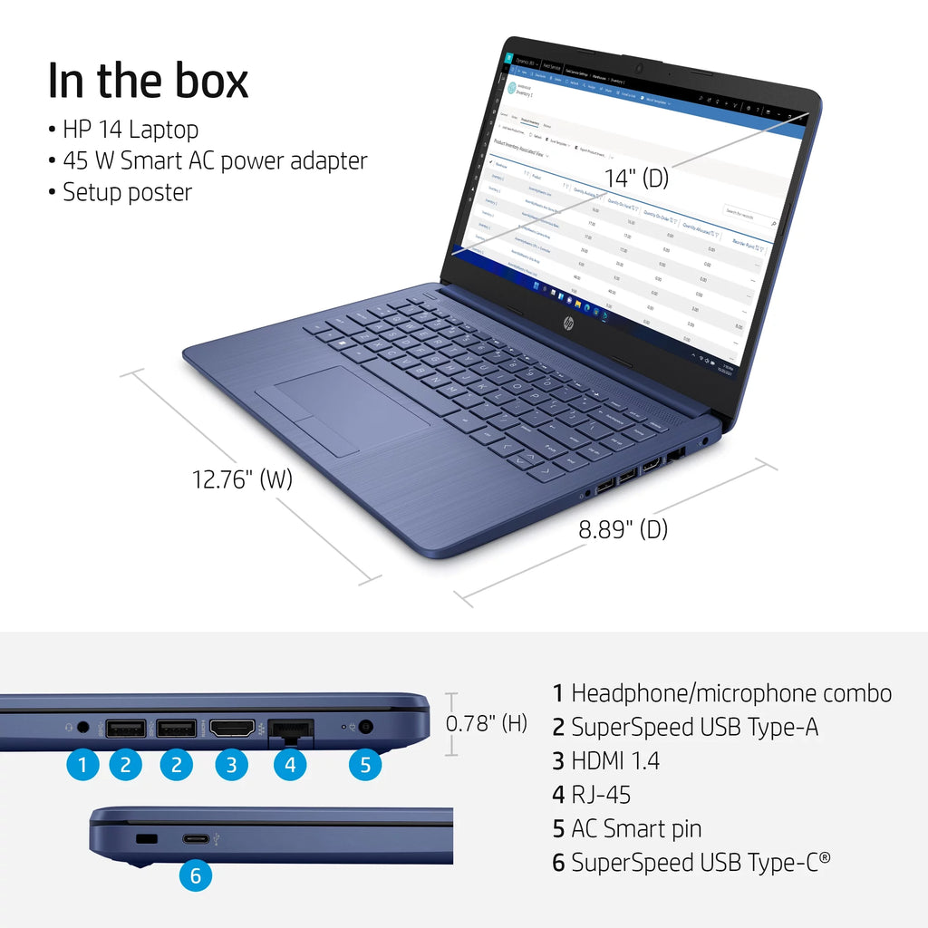14" Laptop, Intel Celeron N4120, 4GB RAM, 64GB eMMC, Blue Z650594