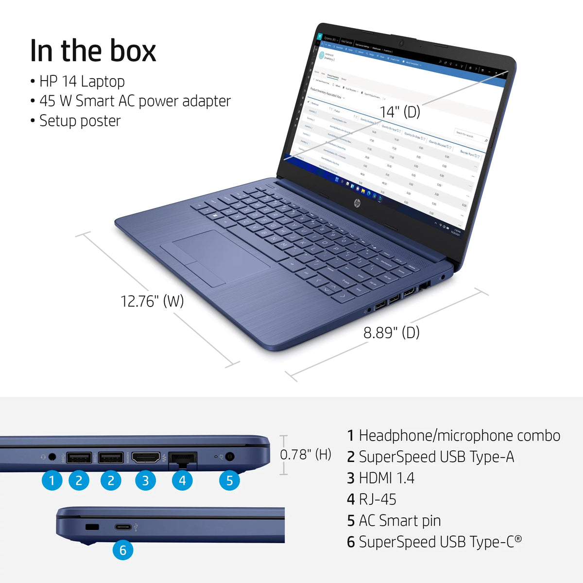 14" Laptop, Intel Celeron N4120, 4GB RAM, 64GB eMMC, Blue Z650594