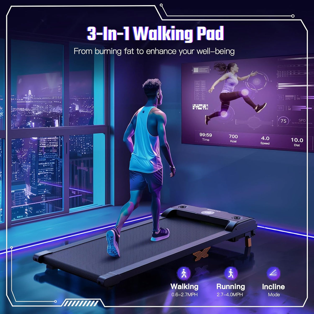 Under Desk Treadmill with Incline, Portable Walking Treadmill with Remote Control N8858