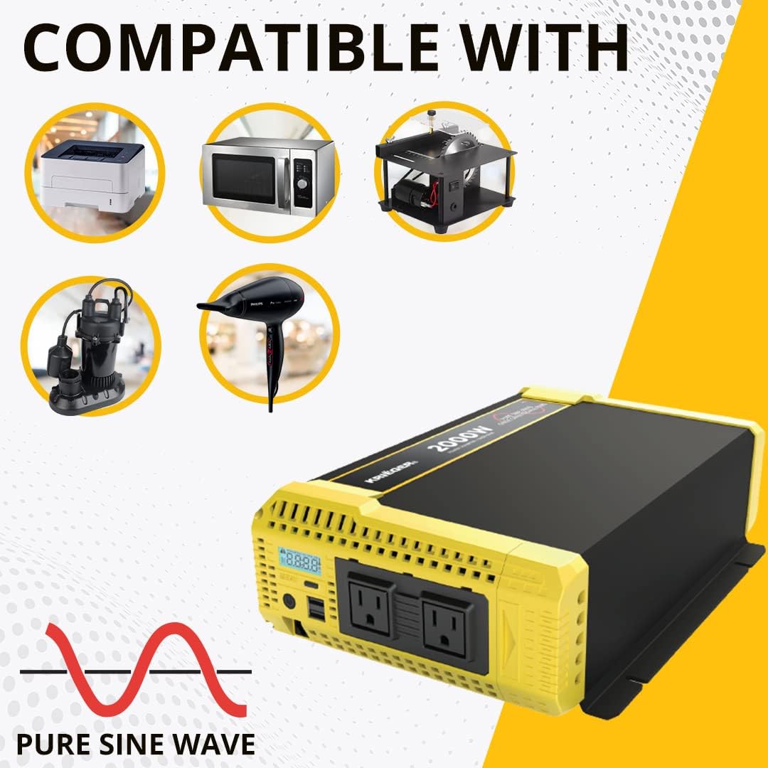 2000 Watt 12V Pure Sine Power Inverter Dual USB & AC Outlets M7015