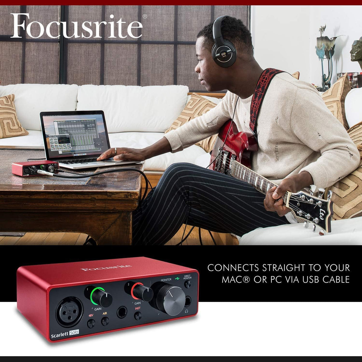 USB Audio Interface + Over-Ear Dynamic Stereo Headphones E47448