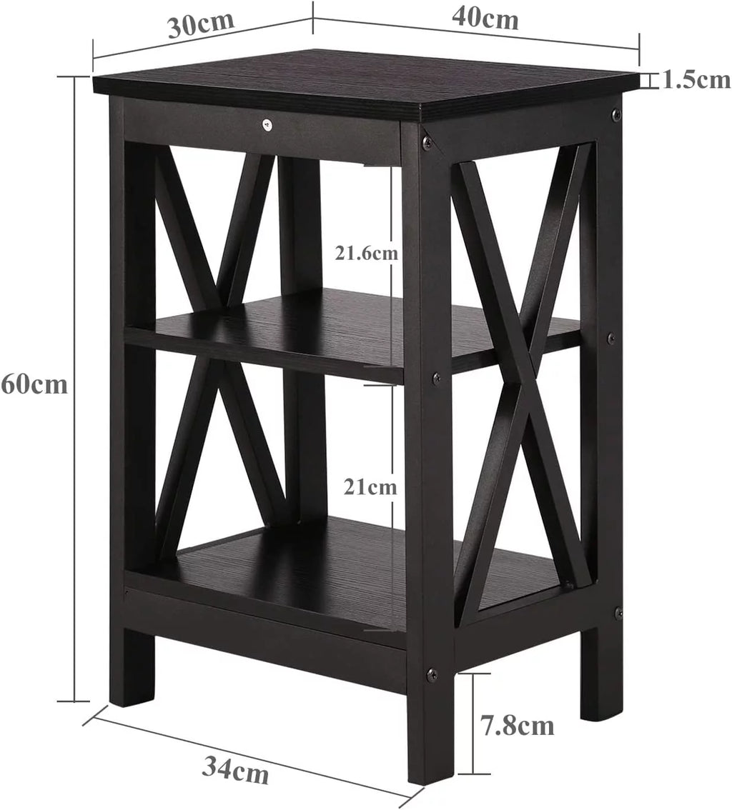 Black 2 Pack Side Table with Storage Shelf I799