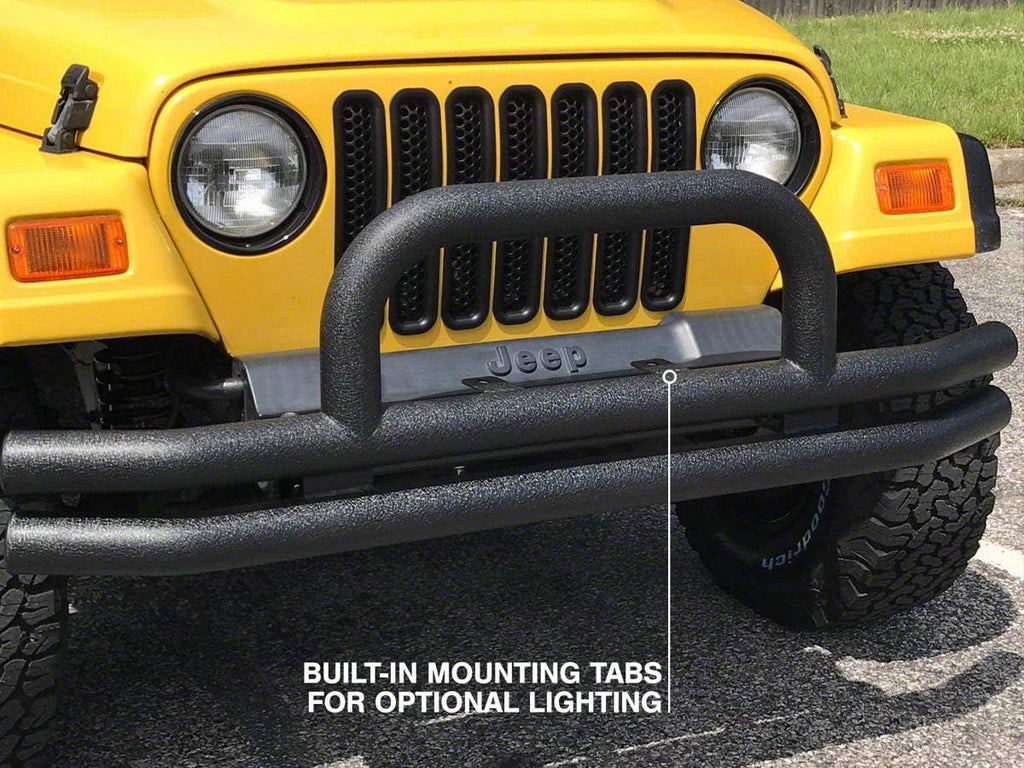 Textured Black Double Tubular Front Bumper with Over-Rider Hoop N622