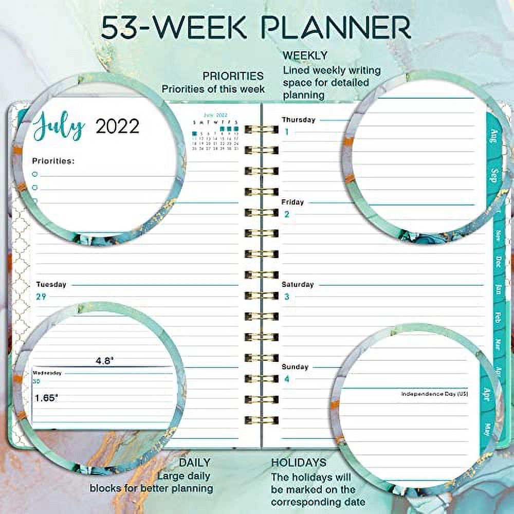 Green 6.3" x 8.4" Weekly & Monthly Planner with Twin-Wire Binding W288166