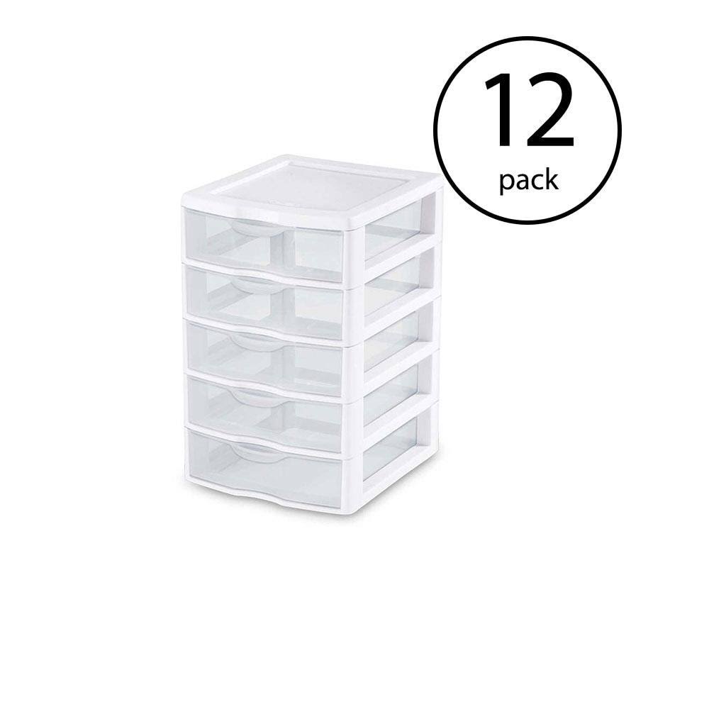 White Plastic 5 Drawer Desktop Storage Unit 12 Pack Q678