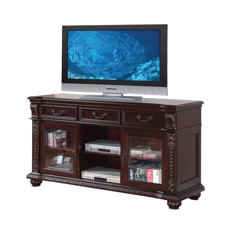 3-Drawer Wooden TV Stand with Glass Doors P25624