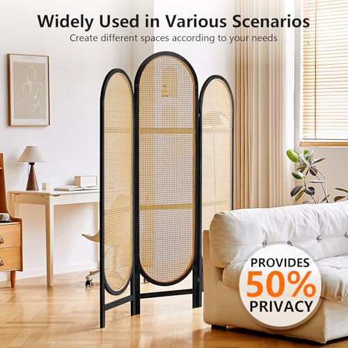 4 Panel Folding Rattan Room Divider X6437