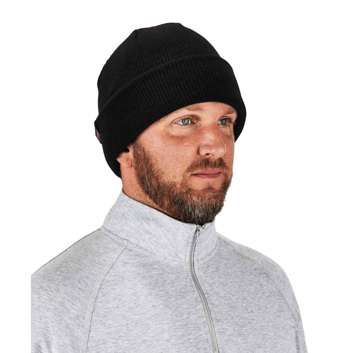 Black Rib Knit Hat with Bump Cap Insert F723576