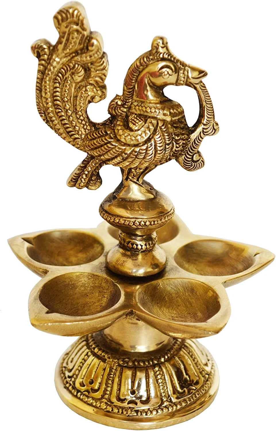 Brass Peacock Oil Lamp Pair of Five Wicks Decorative Metal Lamp (Pack of 2) X729986