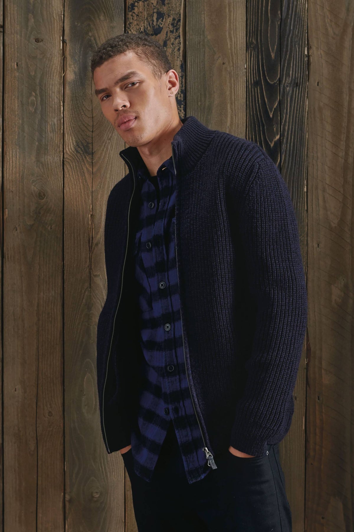 Navy Zip Through Cardigan W12351