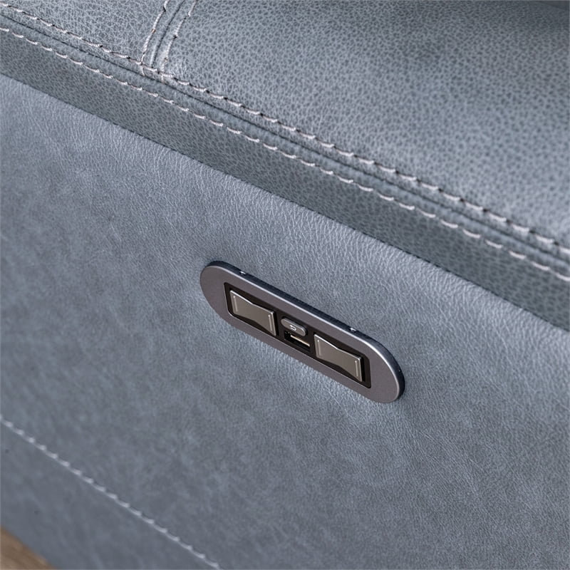 Blue Grey Leather Power Motion Sofa H46107