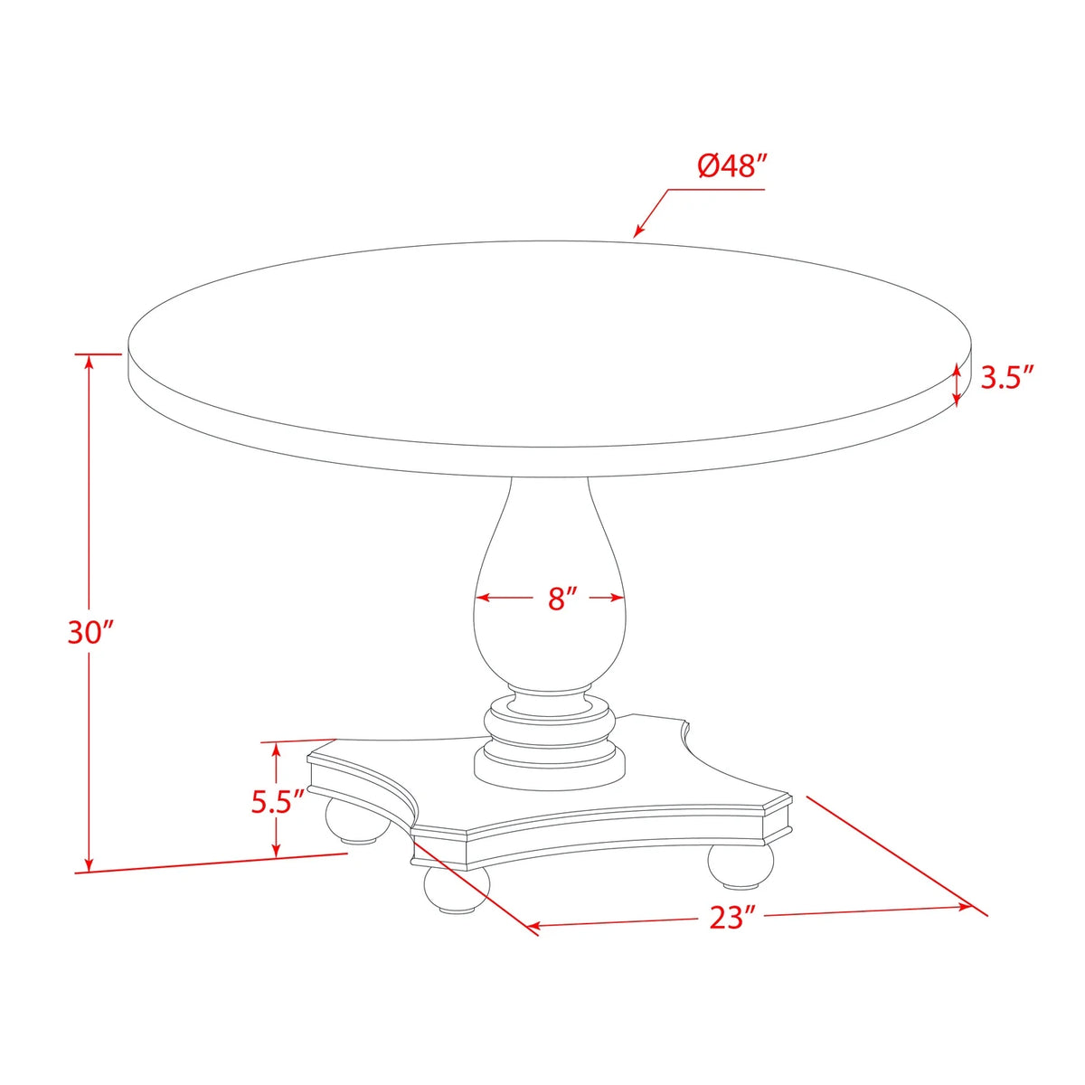 Round 48 Inch Rubberwood Pedestal Dining Table I97695