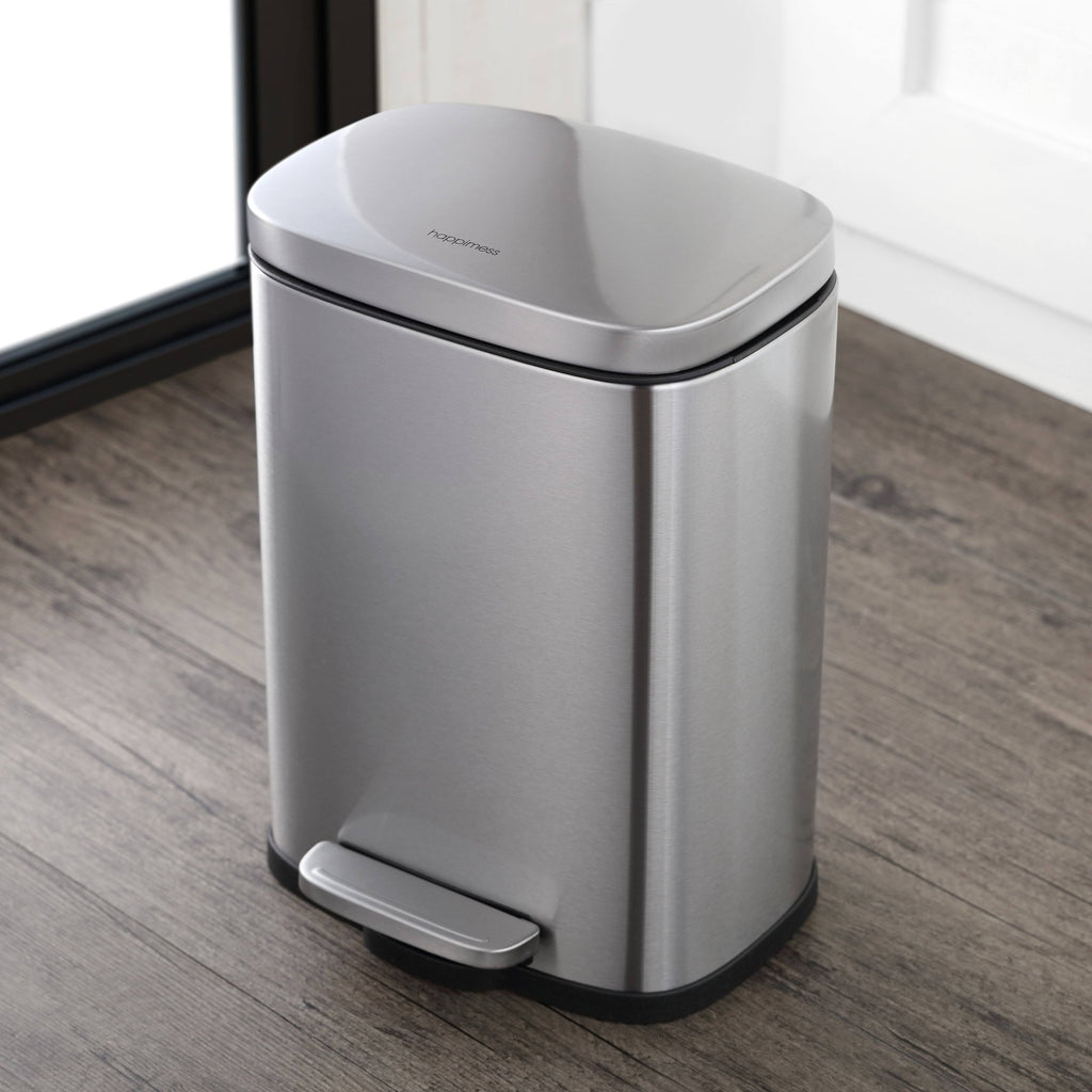 Rectangular 13-Gallon Stainless Steel Trash Can with Soft-Close Lid W880