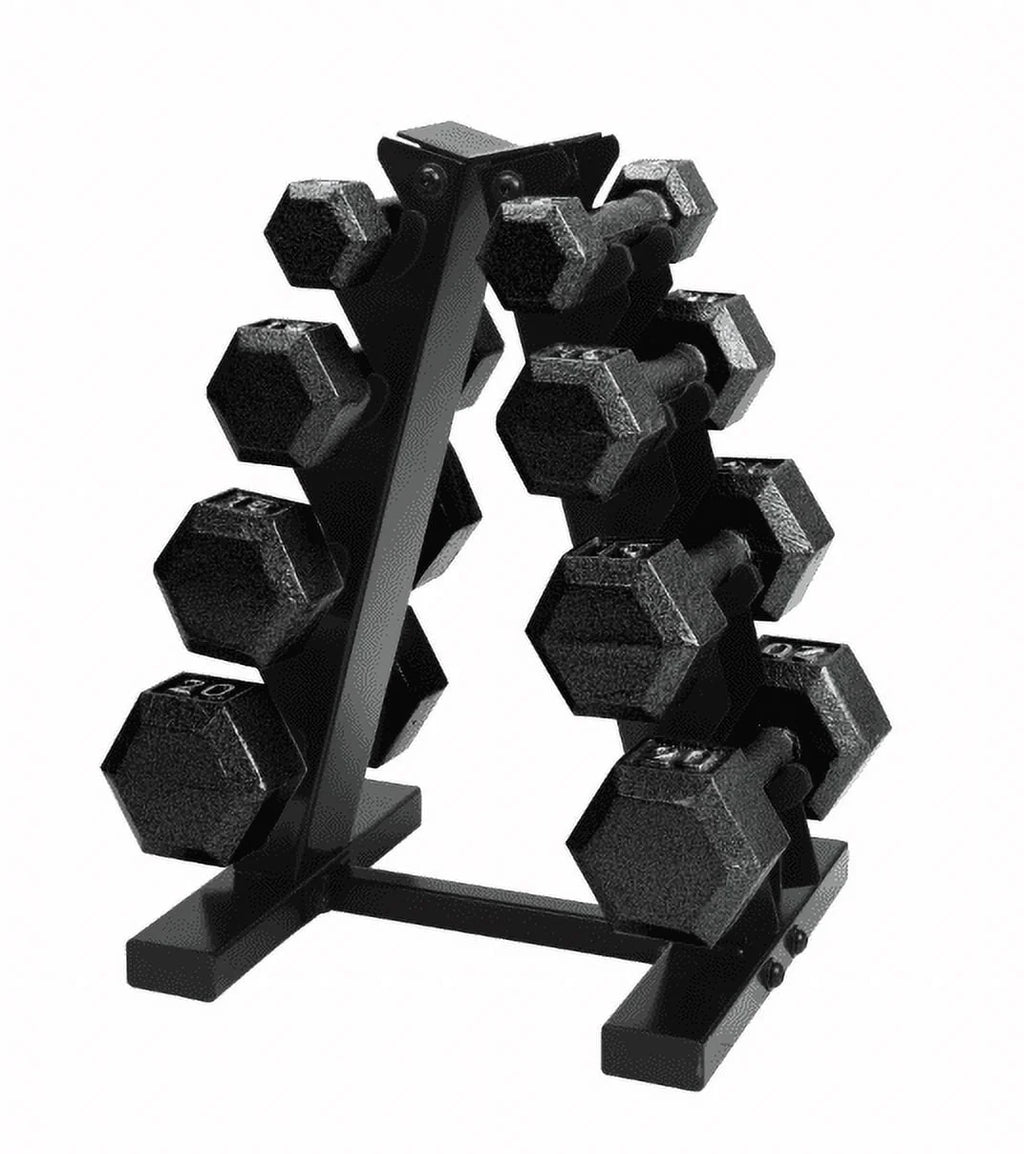 100 lb Cast Iron Hex Dumbbell Weight Set with Rack T87709