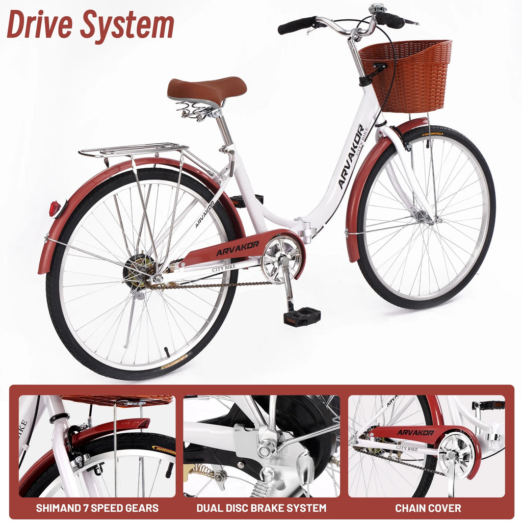 26 Inch White Foldable Cruiser Bike with Basket X601