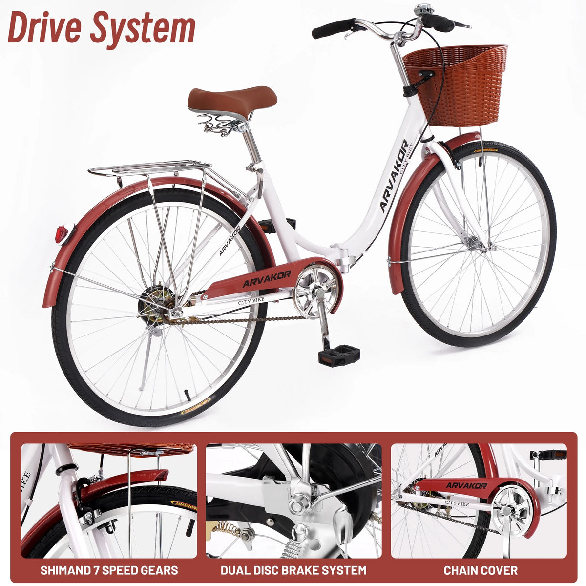 26 Inch White Foldable Cruiser Bike with Basket X601